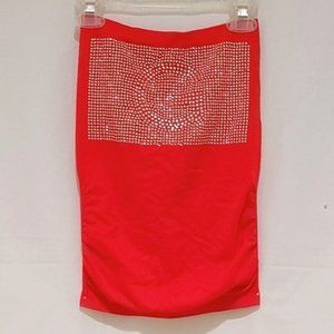 NWT Grip - Red Tube Top with Rhinestones on half front and fishnet style